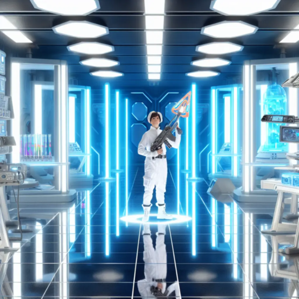 Cosplayer w białym kombinezonie w komorze testowej