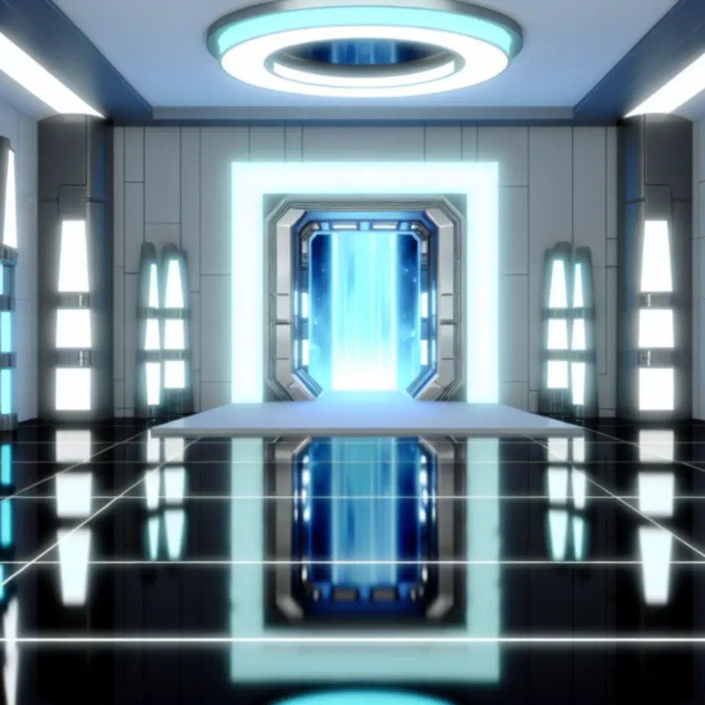 Fanart z ikoną portalu w futurystycznym laboratorium