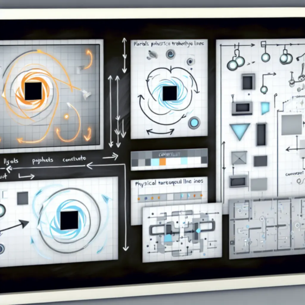 Schemat mechanik portali i trajektorii ruchu w grze