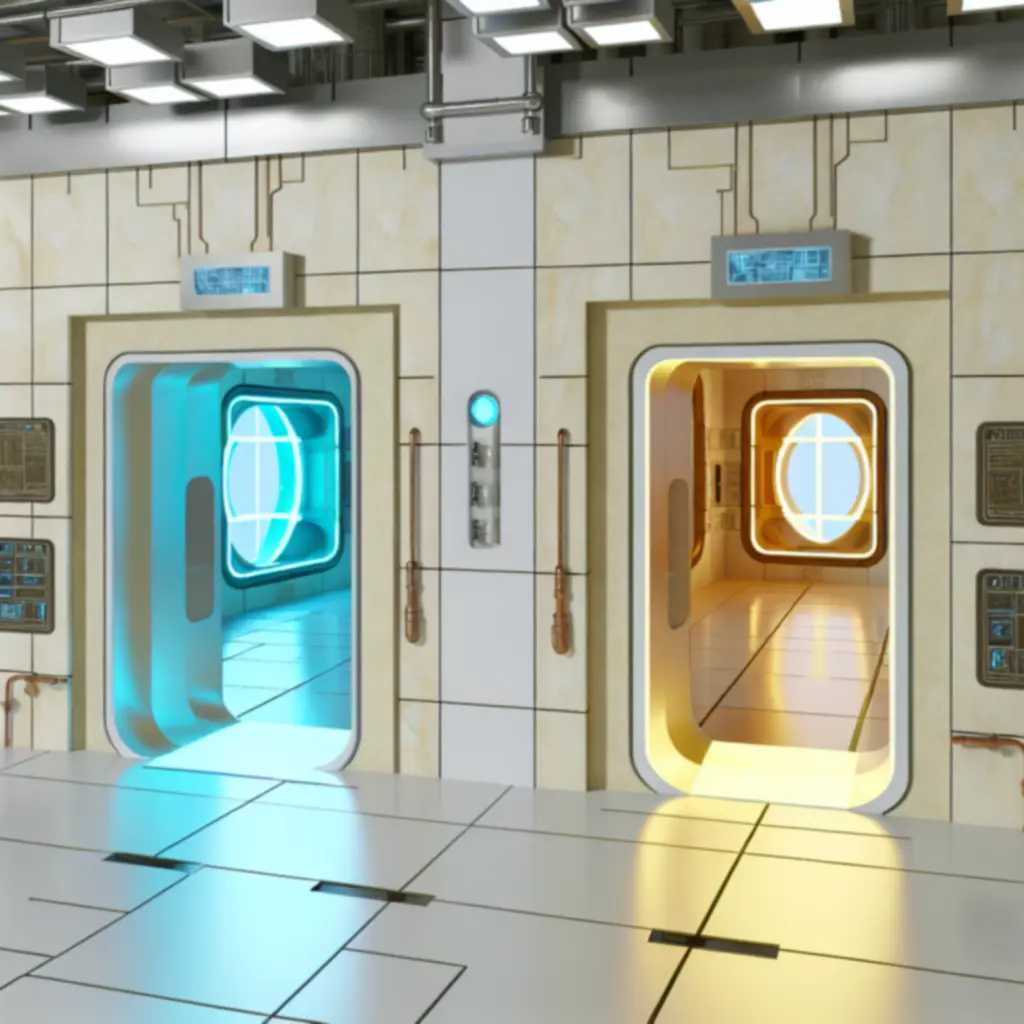 Zrzut ekranu z Portal 2 z otwartymi portalami