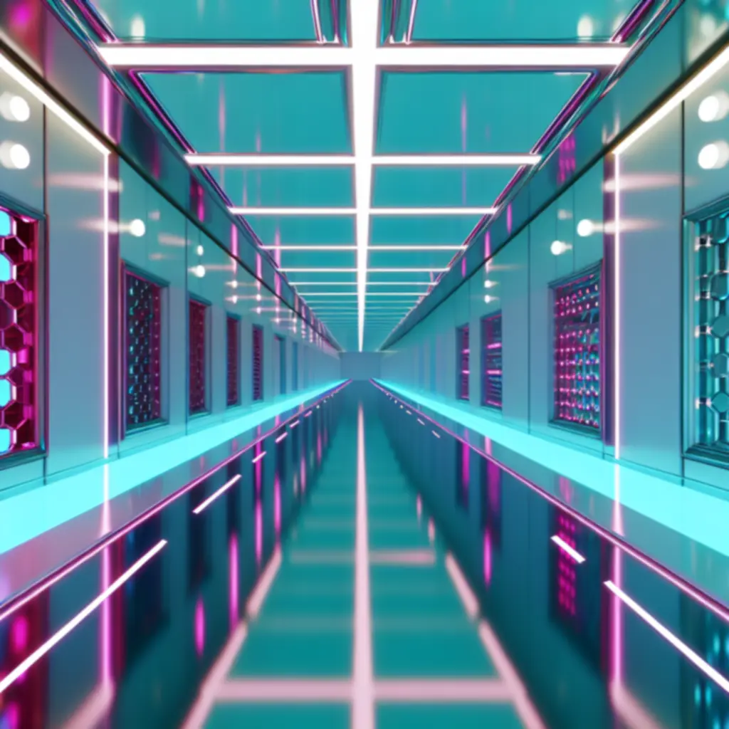 Korytarz testowy z neonowym światłem w grze logicznej