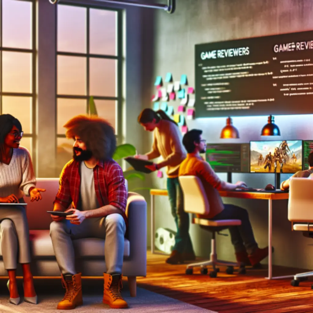 Zespół PortalPL pracujący nad recenzją przy stanowiskach z monitorami